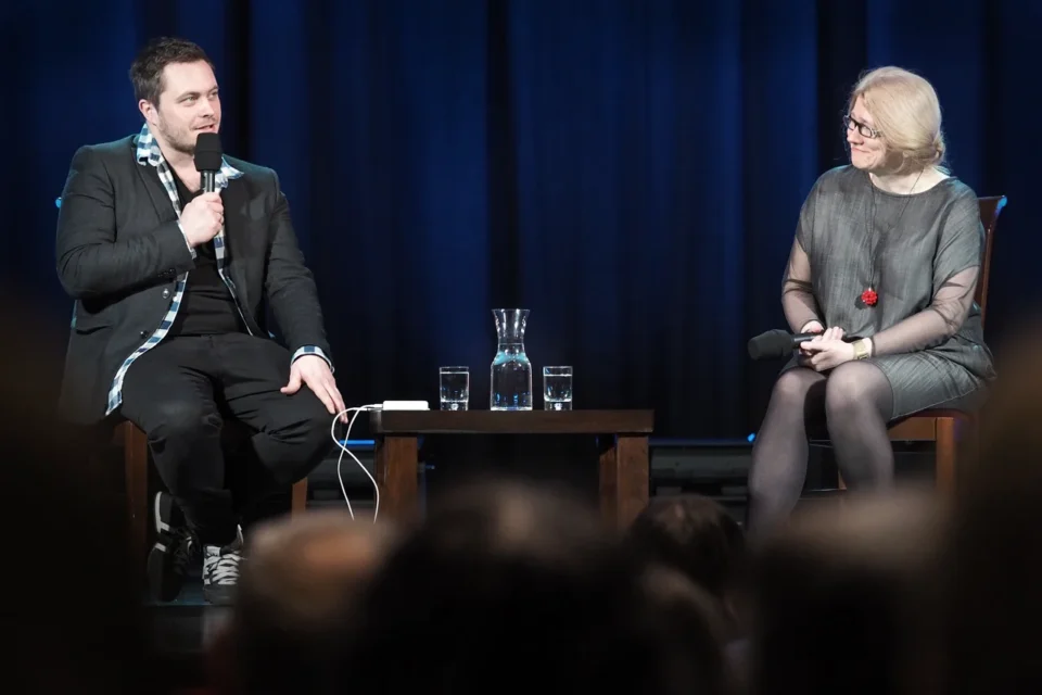 11 04 2016 LUBLIN UL JEZUICKA TEATR STARY KINO W TEATRZE PROWADZENIE: MAGDALENA SENDECKA GOSC: TOMASZ SCHUCHARDT FOT WOJCIECH NIESPIALOWSKI / TS