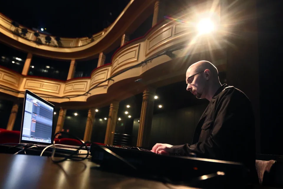 22 09 2014 LUBLIN JEZUICKA TEATR STARY KINO W TEATRZE STARYM SEANS PAN TADEUSZ Z 1928 ROKU Z MUZYKA NA ZYWO W WYKONANIU MARCINA PUKALUKA FOT WOJCIECH NIESPIALOWSKI / TS