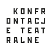 Obraz Główny: Logo konfrontacji teatralnych. Czarne litery na białym tle w czterech rzędach. Tworzą podzielony napis